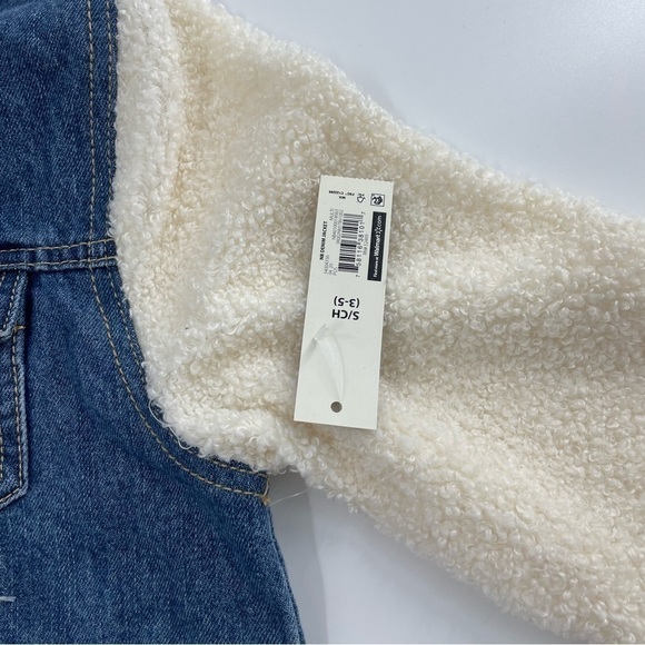 CREAM SHERPA SLEEVE HOODED BLUE DENIM JACKET NWT - Picture 4 of 9